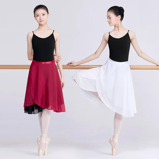 Falda de baile con envoltura para mujer, falda de ballet de gasa, falda larga de ballet, 2 capas, tutú de baile, disfraces de baile, ropa de baile para adultos