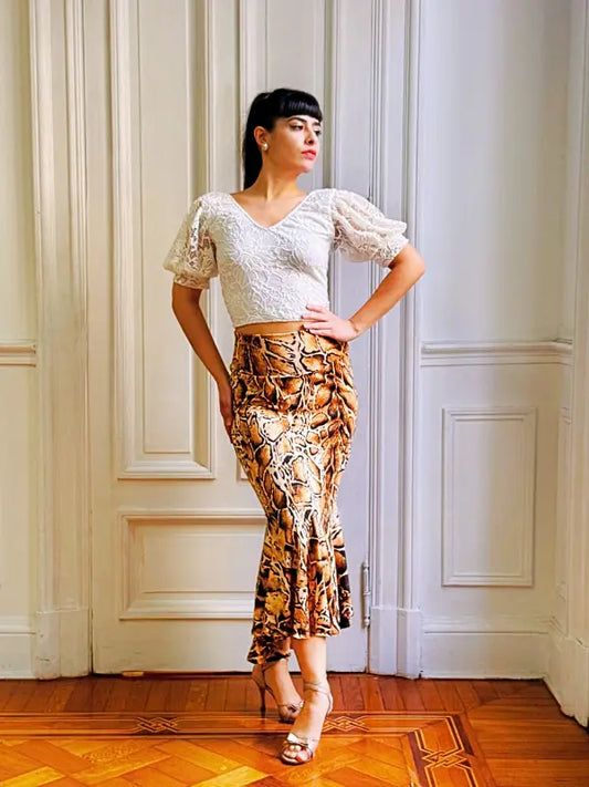 Conjunto print – Top Tokio y Falda Smoking
