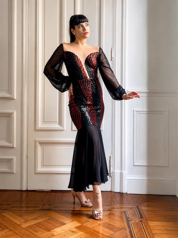 Vestido Victoria negro – Lentejuela y gasa