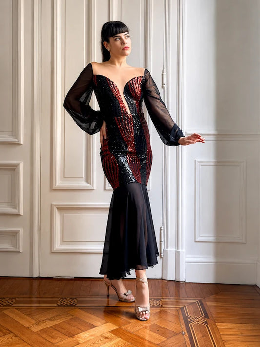 Vestido Victoria negro – Lentejuela y gasa