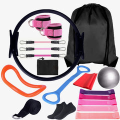 Yoga Pilates Circle 19-Piece Set Fitness Ankle Strap Trainer Stretch Belt Gradient Color Elastic Set Pilates Exercise Band Home