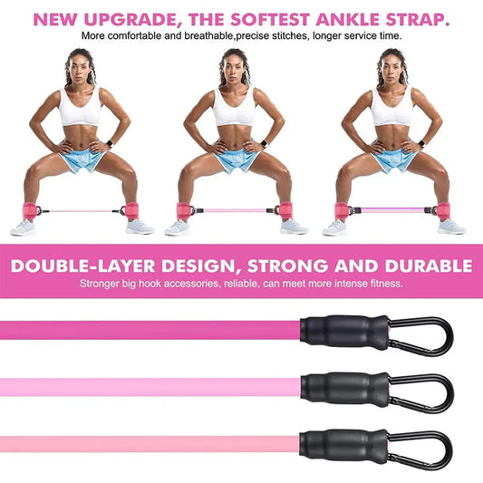 Yoga Pilates Circle 19-Piece Set Fitness Ankle Strap Trainer Stretch Belt Gradient Color Elastic Set Pilates Exercise Band Home
