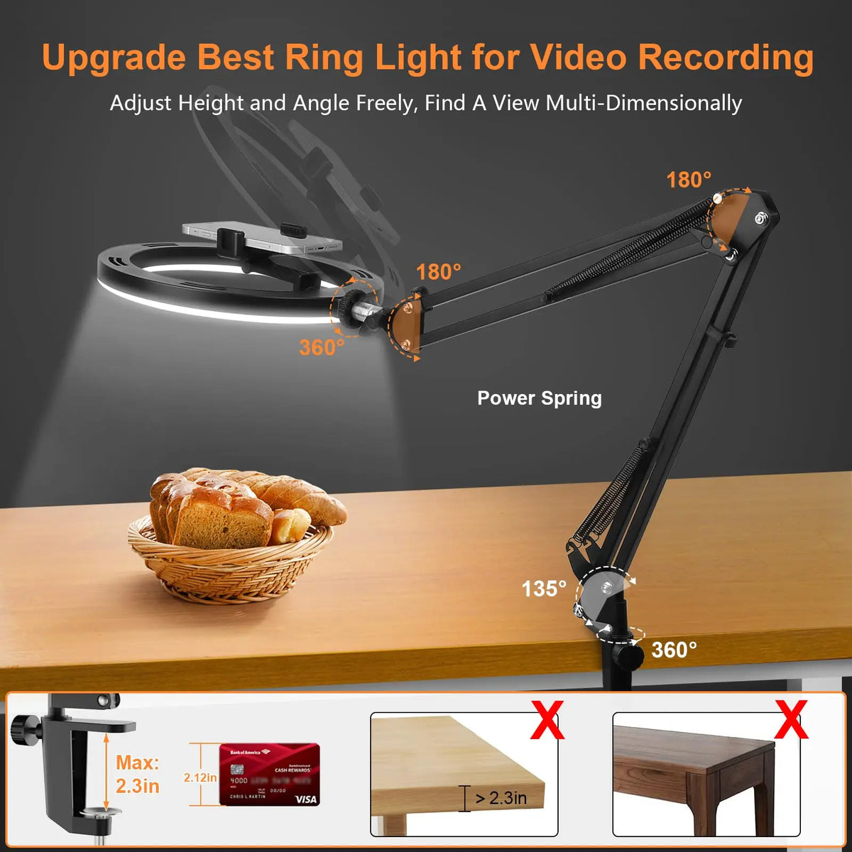 Nice Overhead Tripod With Ring Light For Mobile Cell Phone Desktop Video Shooting Table Horizontal Smartphone Tripe For Cook Fil