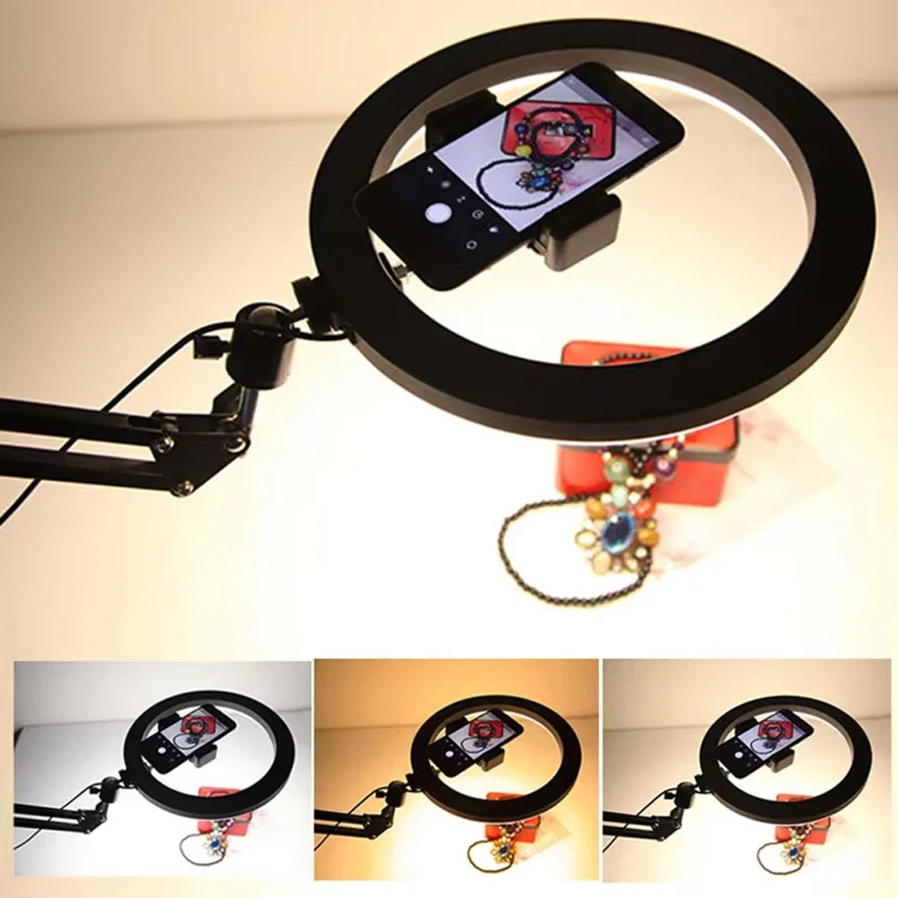 Nice Overhead Tripod With Ring Light For Mobile Cell Phone Desktop Video Shooting Table Horizontal Smartphone Tripe For Cook Fil
