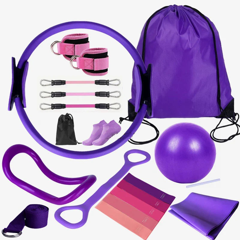 Yoga Pilates Circle 19-Piece Set Fitness Ankle Strap Trainer Stretch Belt Gradient Color Elastic Set Pilates Exercise Band Home