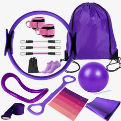 Yoga Pilates Circle 19-Piece Set Fitness Ankle Strap Trainer Stretch Belt Gradient Color Elastic Set Pilates Exercise Band Home