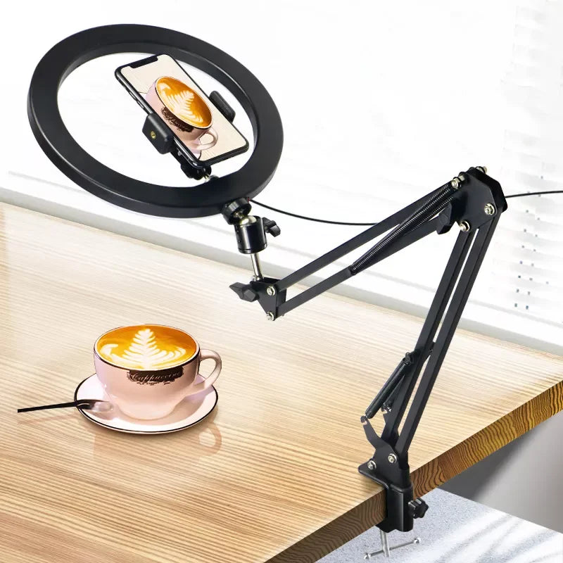 Nice Overhead Tripod With Ring Light For Mobile Cell Phone Desktop Video Shooting Table Horizontal Smartphone Tripe For Cook Fil