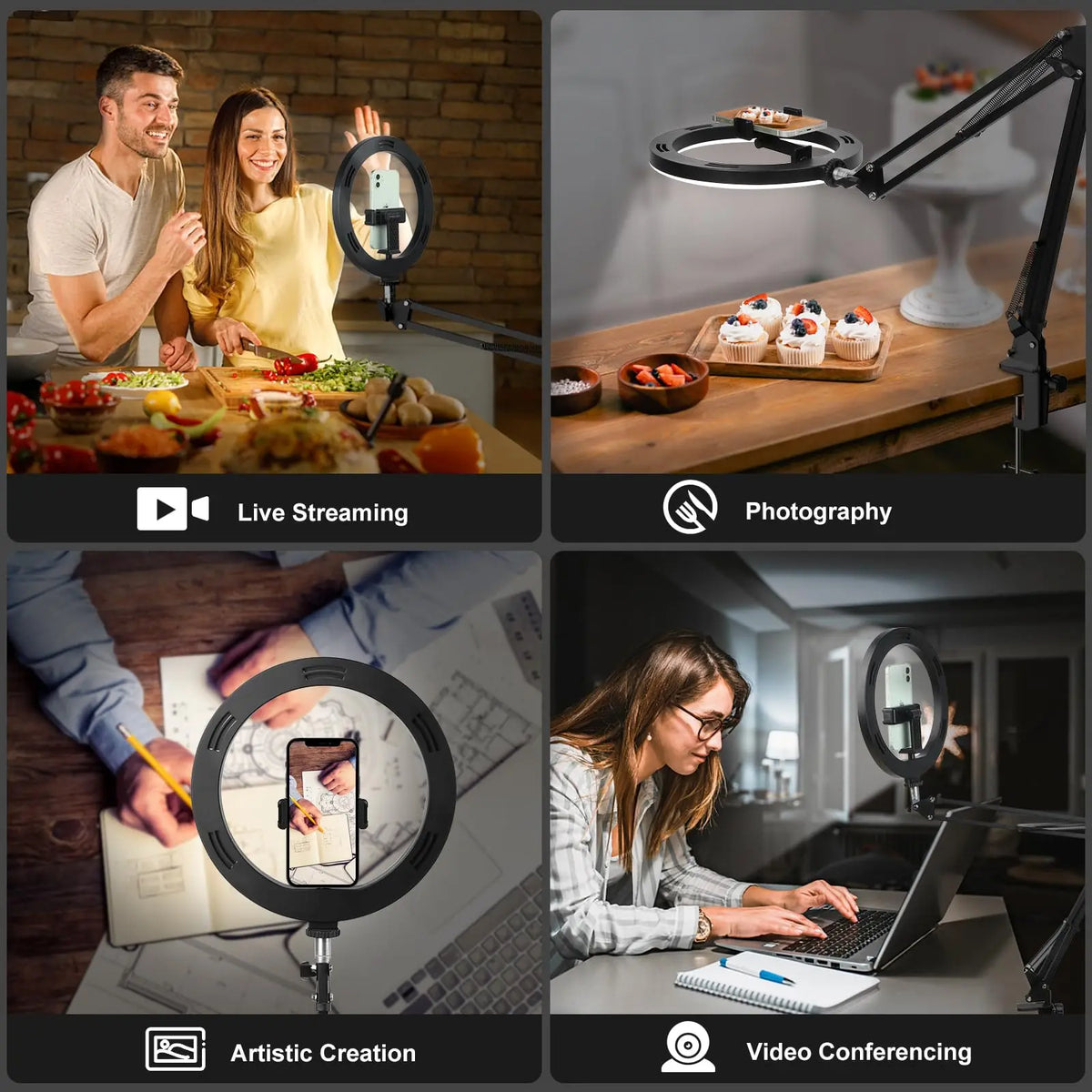 Nice Overhead Tripod With Ring Light For Mobile Cell Phone Desktop Video Shooting Table Horizontal Smartphone Tripe For Cook Fil