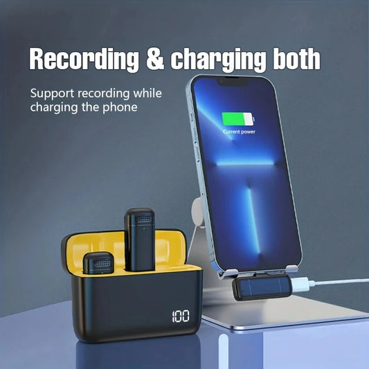 Wireless Lavalier Microphone Noise Cancelling With Charging Case For iPhone Android Portable Video Recording Mic For Meeting