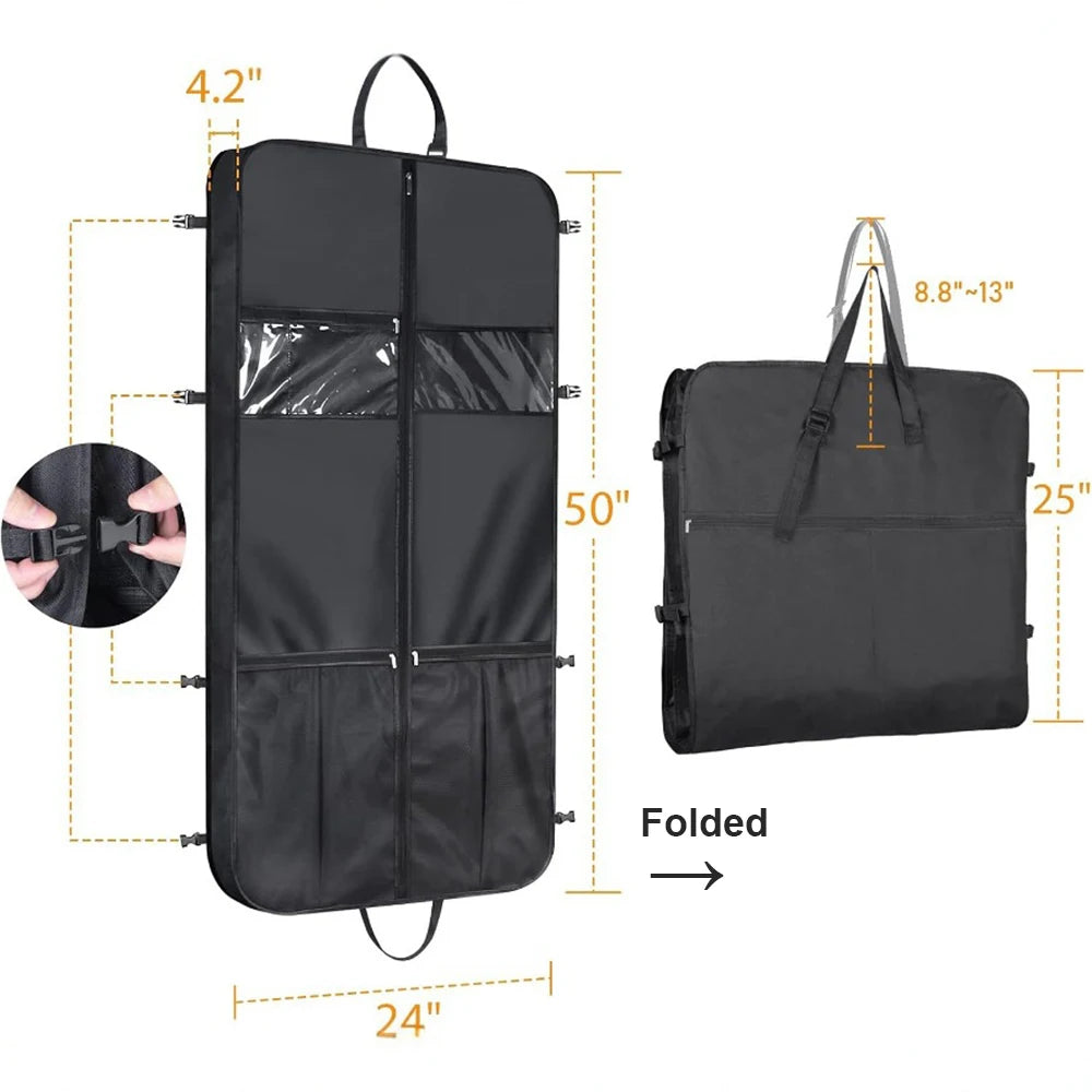 50" Garment Bag for Travel Foldable Suit Bag with Multiple Pockets Carry On Garment Durable Suitcase Garment Cover for Business