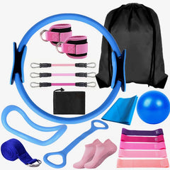 Yoga Pilates Circle 19-Piece Set Fitness Ankle Strap Trainer Stretch Belt Gradient Color Elastic Set Pilates Exercise Band Home
