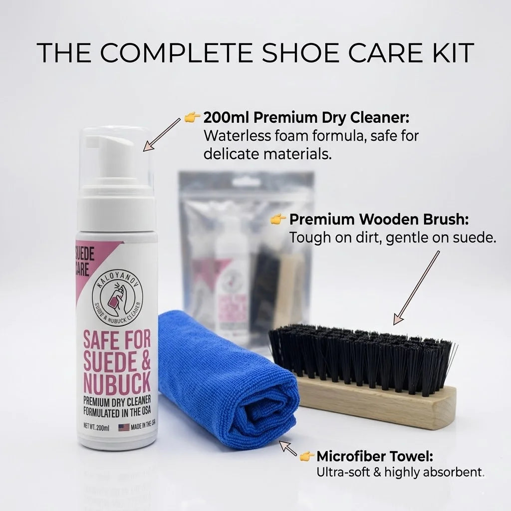 Kit Limpiador de Zapatos Premium Espuma sin Agua Cepillo Paño Set Gamuza Nobuk Cuero Zapatillas Blancas Deportivas Quitamanchas Cuidado
