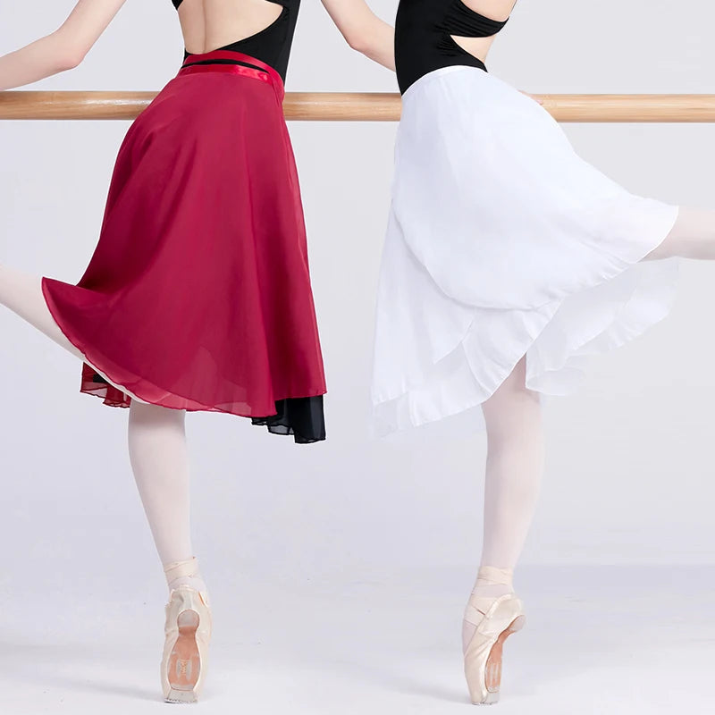 Falda de baile con envoltura para mujer, falda de ballet de gasa, falda larga de ballet, 2 capas, tutú de baile, disfraces de baile, ropa de baile para adultos