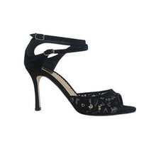 Tango Leike Women’s “Lace Embrace” Tango Sandal – Black Mesh & Suede, 75mm Heel