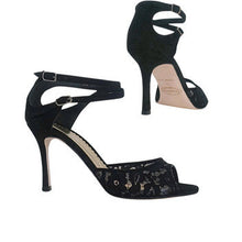 Tango Leike Women’s “Lace Embrace” Tango Sandal – Black Mesh & Suede, 75mm Heel