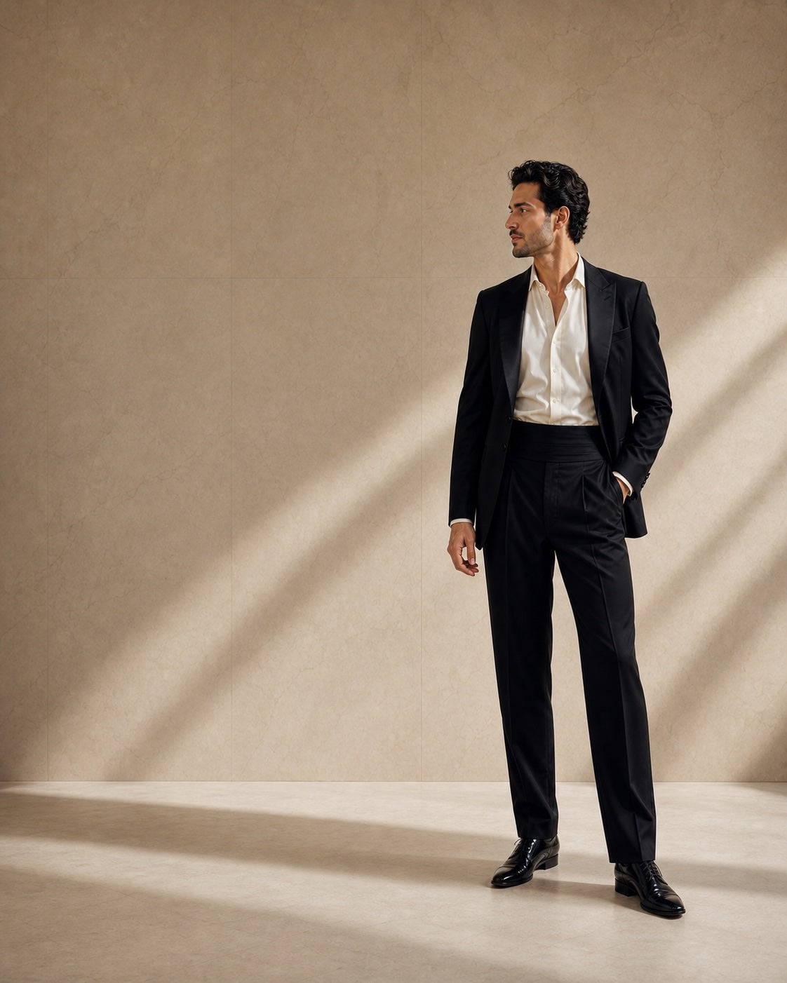 Man wearing elegant contemporary tango tailoring and tango shoes